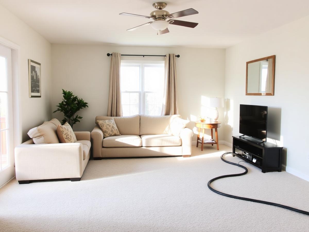 Freshly vacuumed and tidied living room in a Westlake, Ohio house